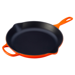 Le Creuset Signature Cast-Iron Skillet, 11.75" We love our new skillet! Easy to clean and I feel better about cooking our meals in this skillet as it doesn