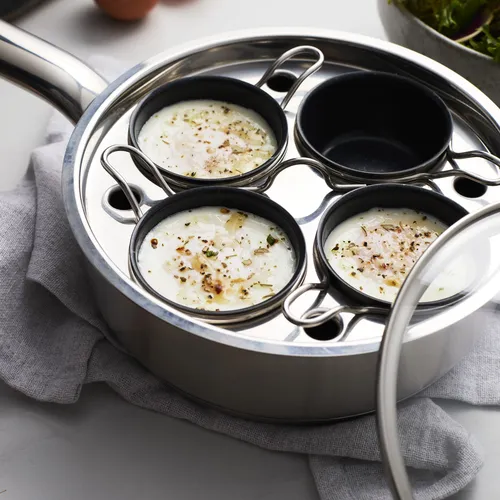 Demeyere Resto3 Stainless Steel Ceramic Nonstick 4-Cup Egg Poacher Set