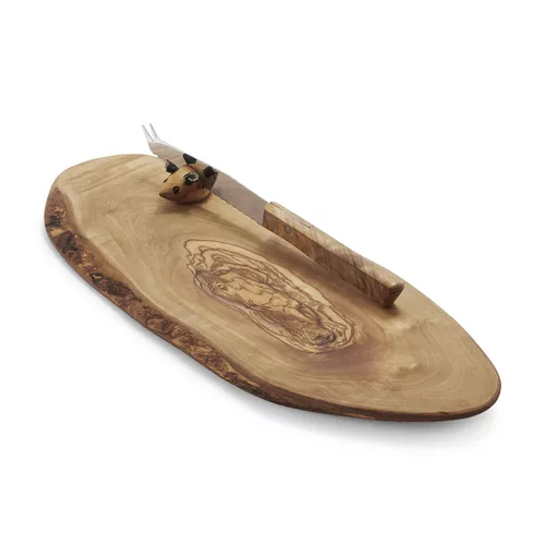 Sur La Table Italian Olivewood Slice Cheese Board With Knife