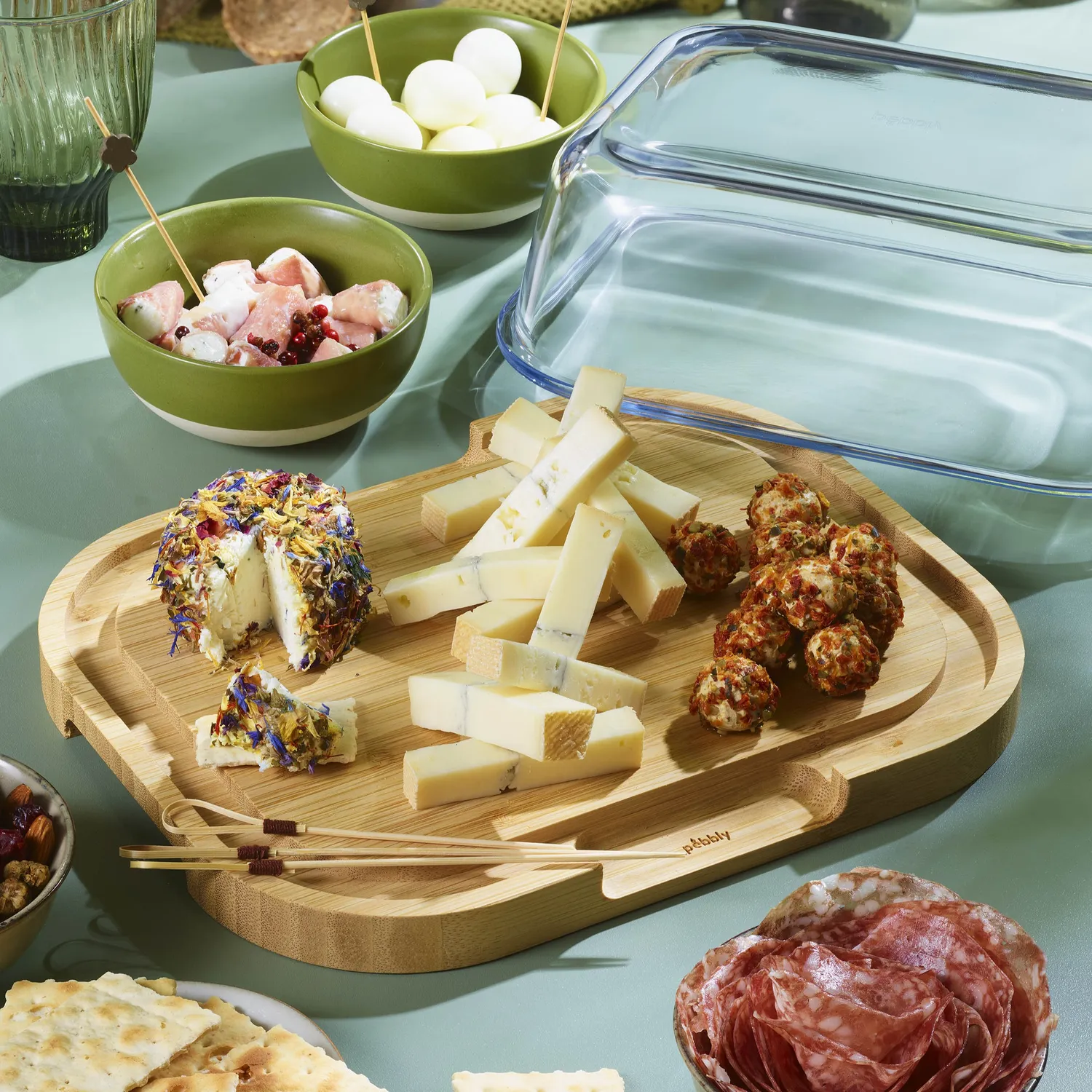 Pebbly Glass & Bamboo Cheese Box
