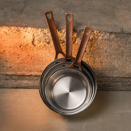 Cristel 1826 Stainless Steel Open Saucepan with Antique Brass Handle