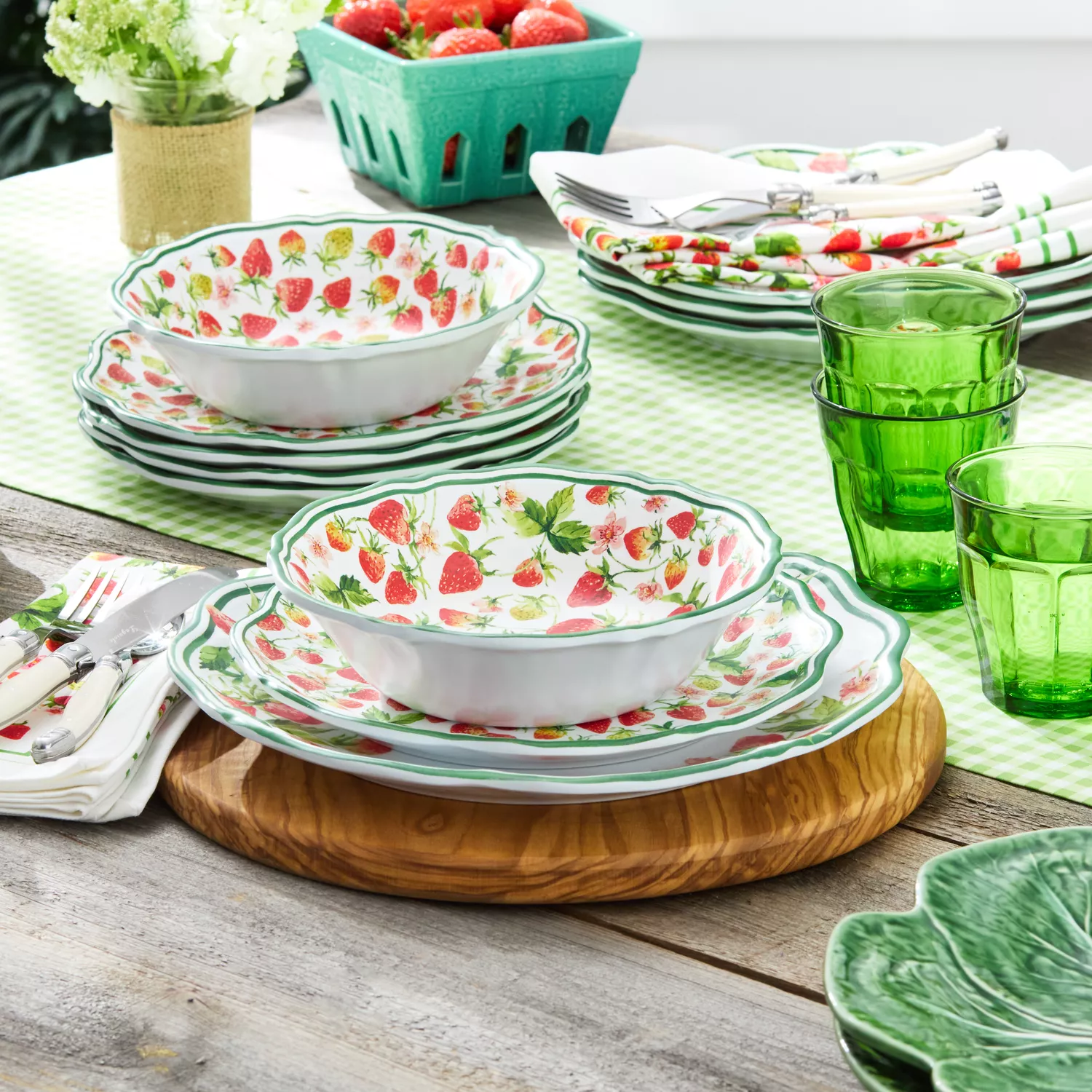 Sur La Table Wild Strawberry 12-Piece Melamine Dinnerware Set