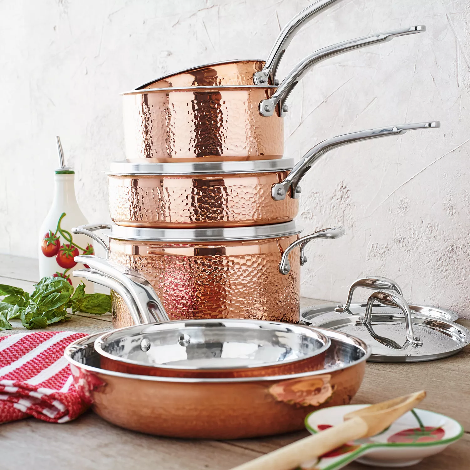 Lagostina Martellata Hammered Copper 10-Piece Cookware Set
