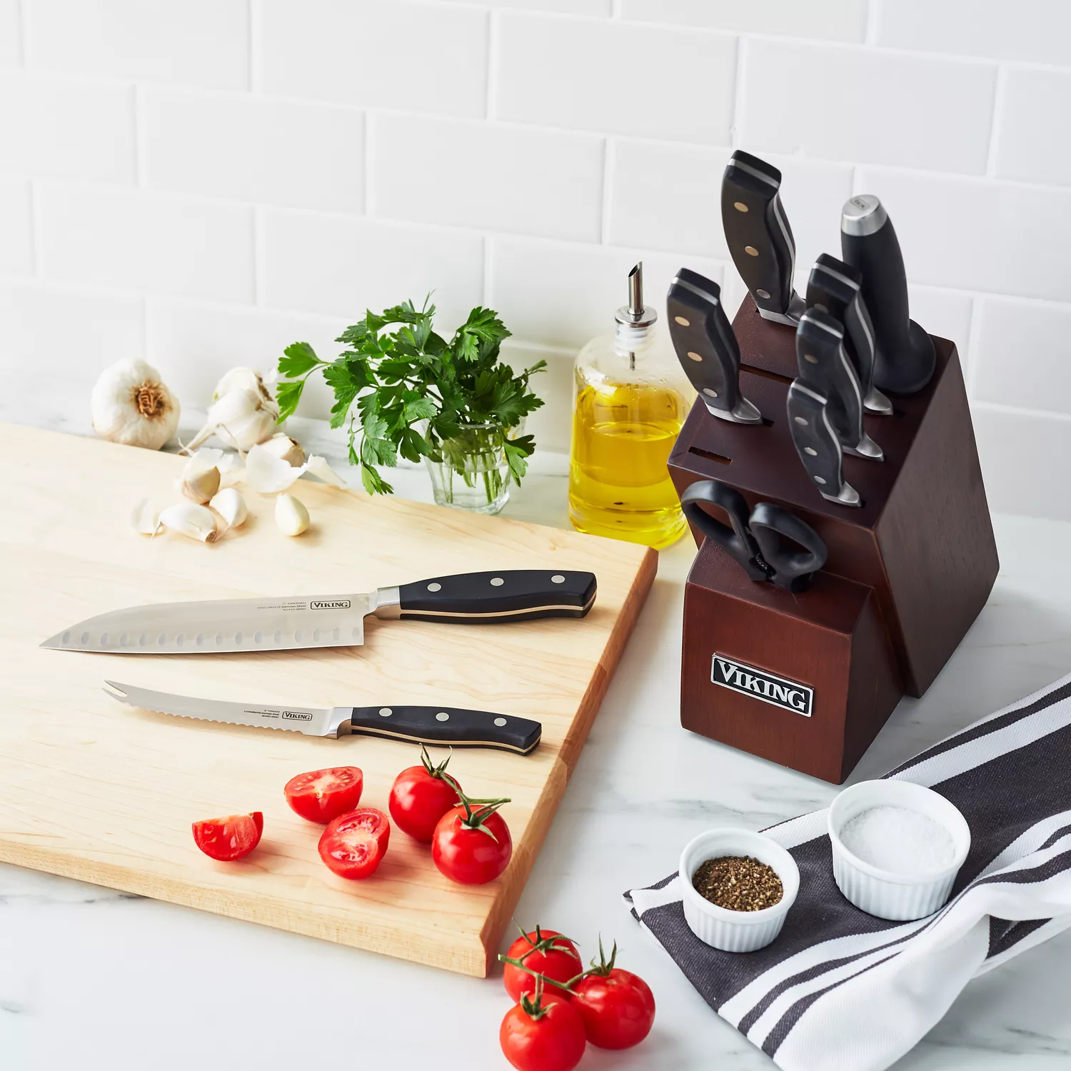 Viking 15-Piece German Steel Knife Block Set with Acacia Wood