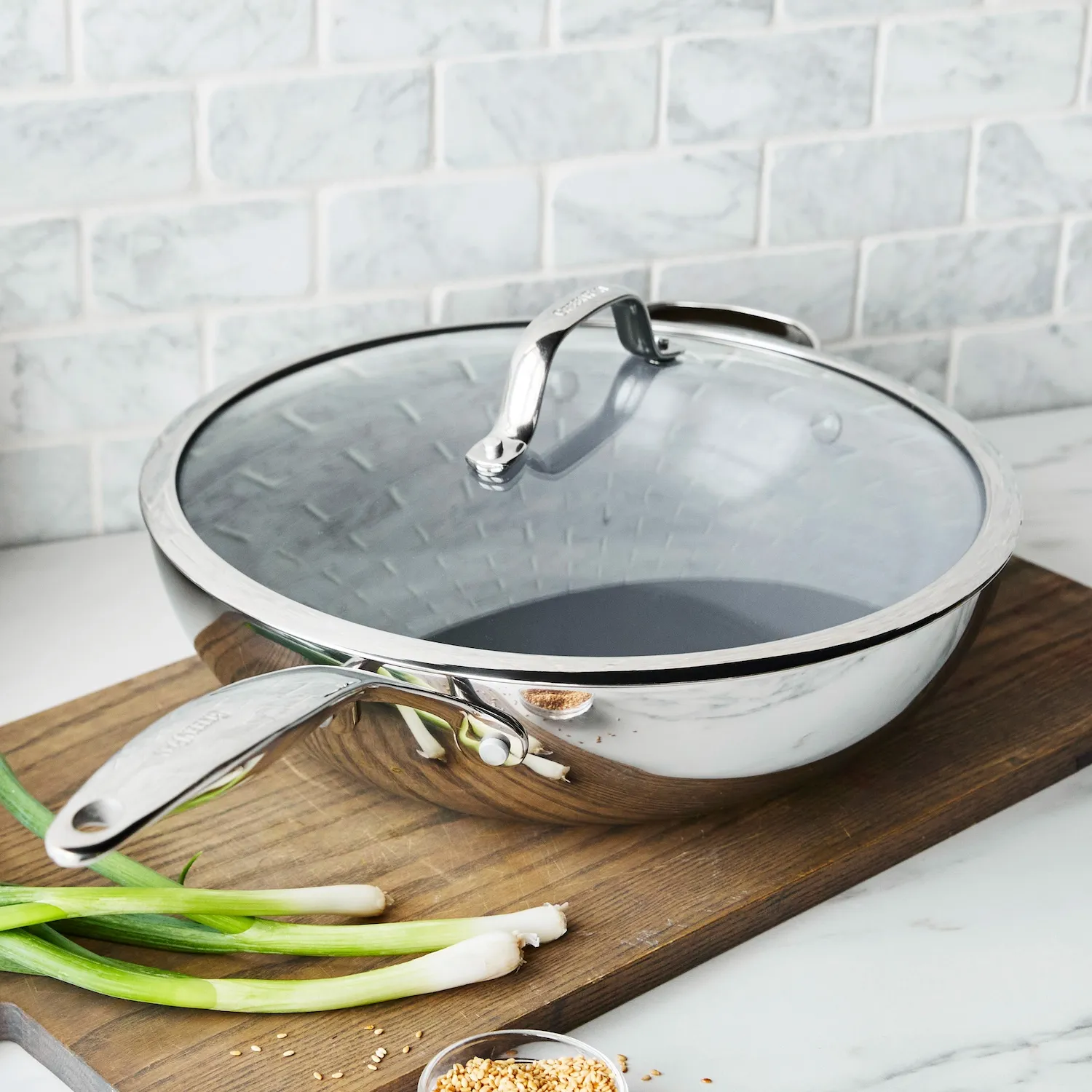 GreenPan Stainless Steel Valencia Pro Ceramic Nonstick Wok w/ Lid, 12"