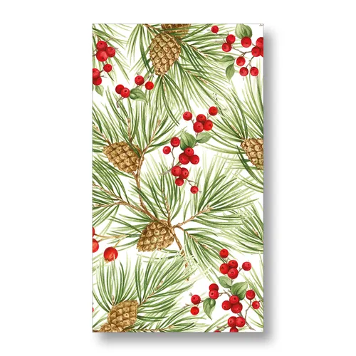 Caspari Evergreen and Berries Guest Napkins, Set of 15