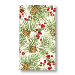 Caspari Evergreen and Berries Guest Napkins, Set of 15
