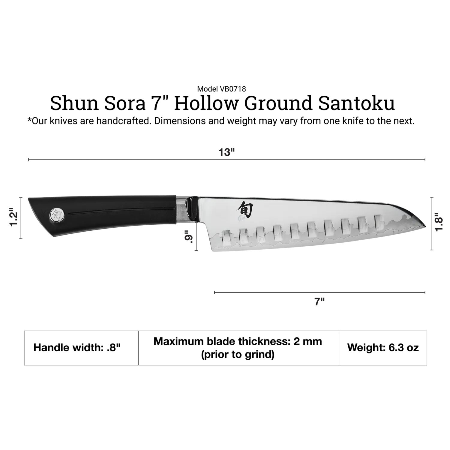 Shun Sora Hollow-Edge Santoku, 7"