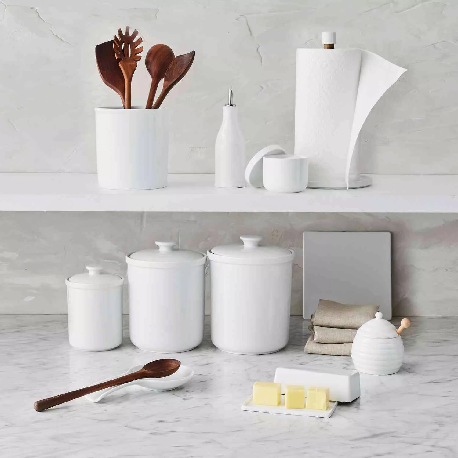 Sur La Table Porcelain & Acacia Paper Towel Holder