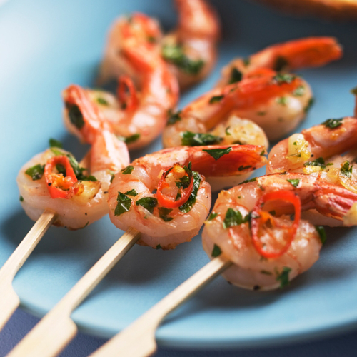 Herbed Shrimp Skewers with Mint-Feta Pesto