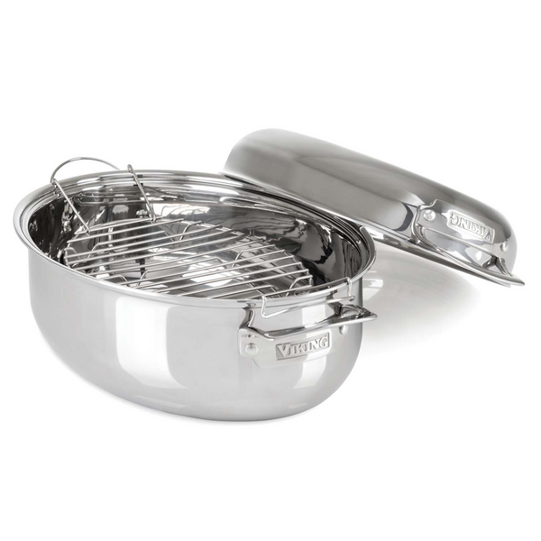 Viking 3-Ply Stainless Steel Oval Roaster with Rack, 8.5 qt.
