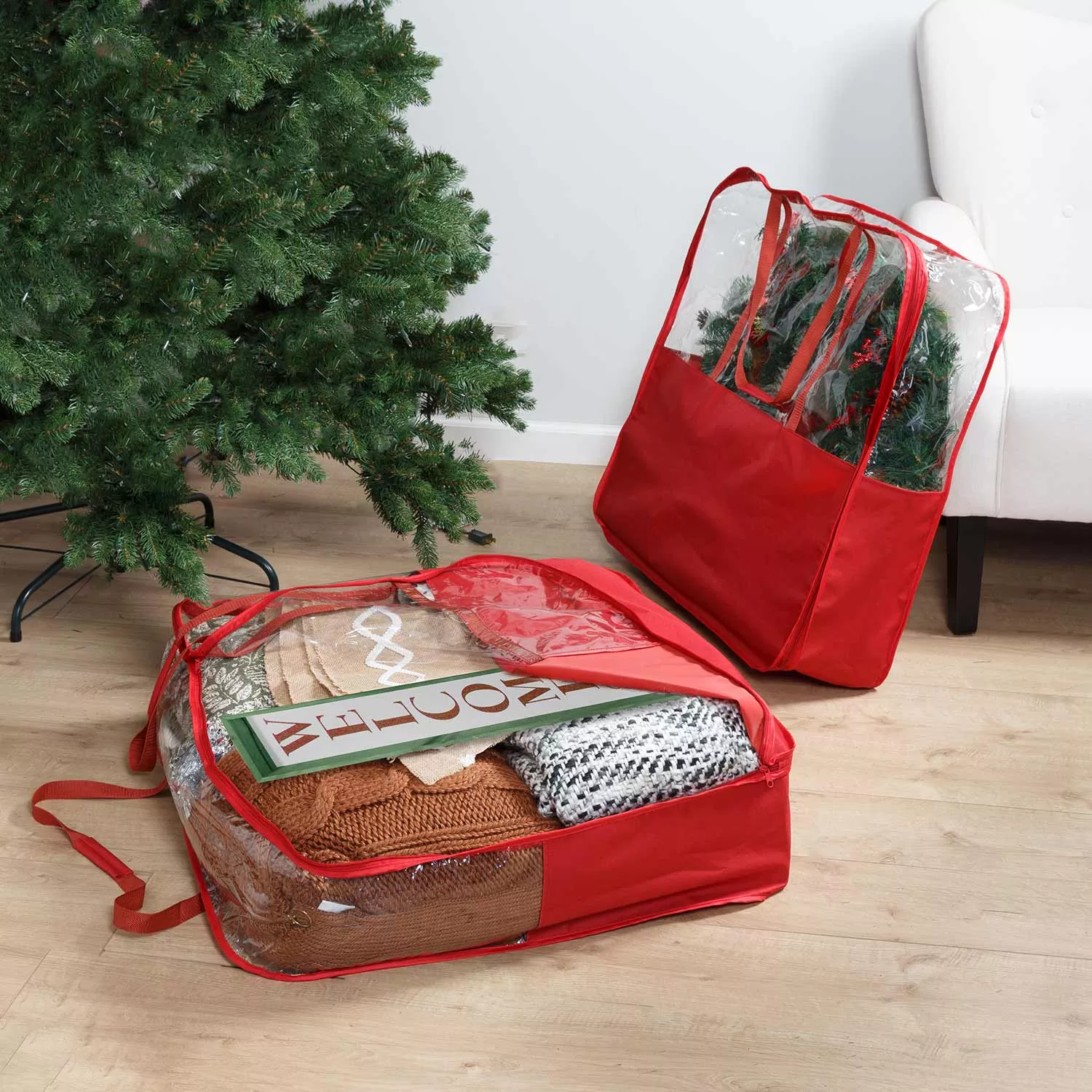 Honey Can Do Red Christmas Storage Bags, Set of 2