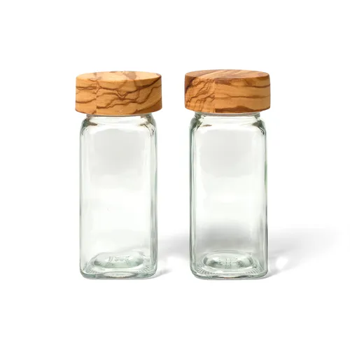 Sur La Table Olivewood Spice Jars, Set of 2