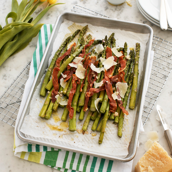 Roasted Asparagus Salad with Thyme Vinaigrette and Prosciutto Crisps