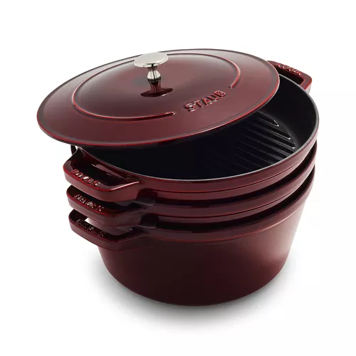 Staub Stackable 4-pc. Set: Cast Iron Dutch Oven, Grill Pan & Braiser