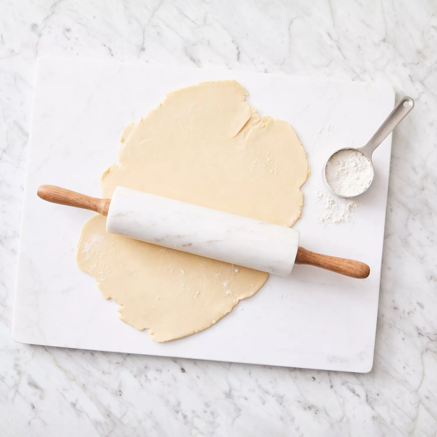 Sur La Table Marble Rolling Pin with Wooden Handles 