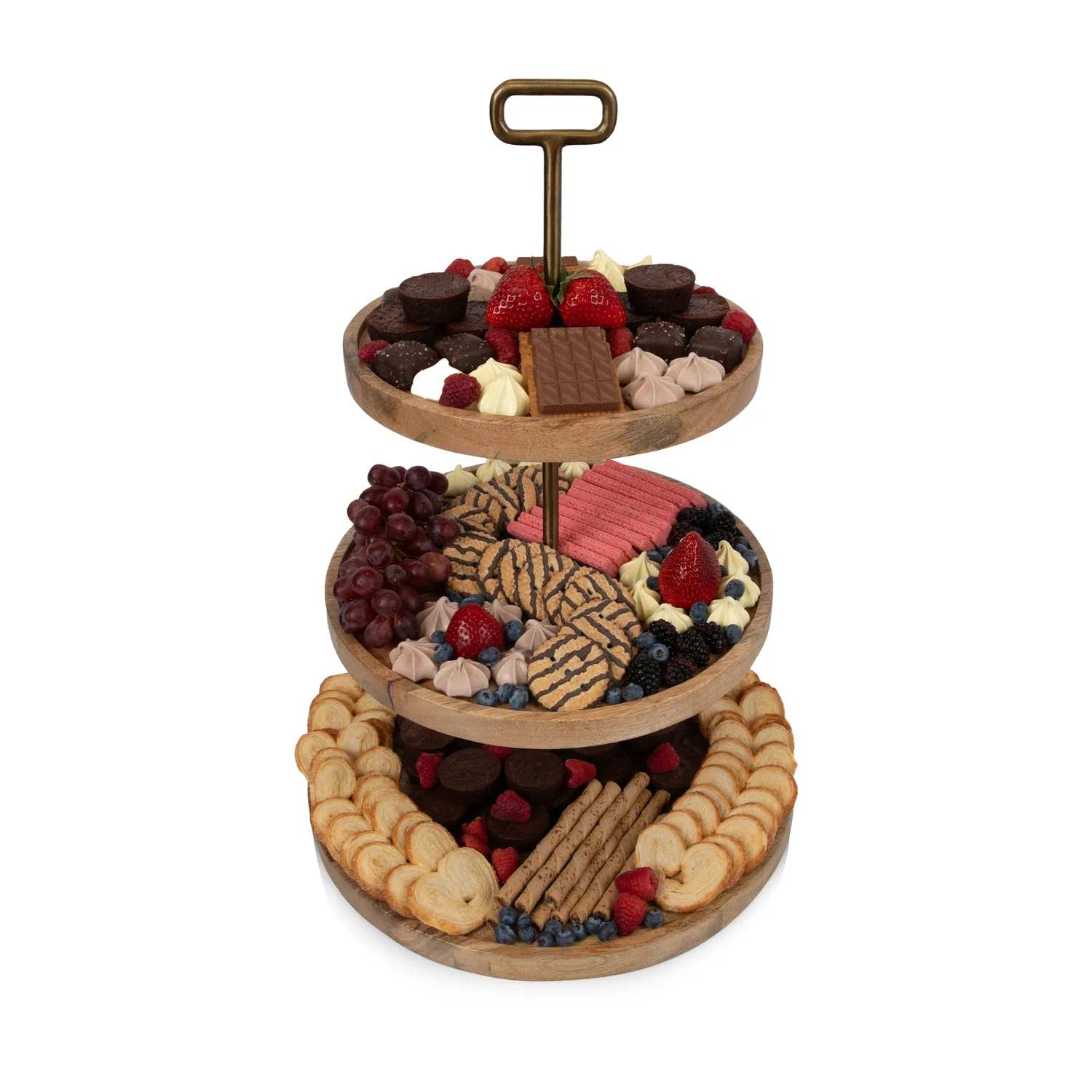 Picnic Time Mango Wood 3-Tier Serving Tray