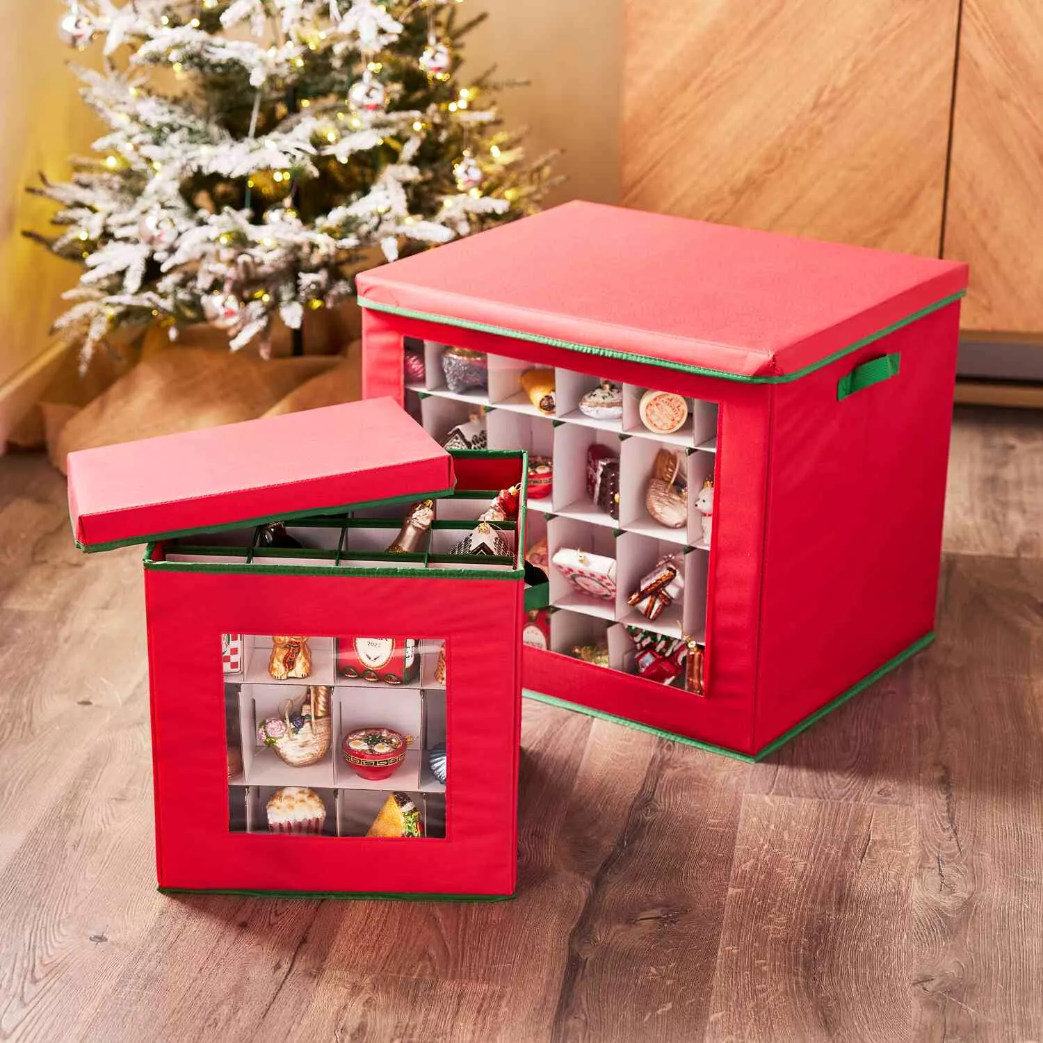 Honey Can Do Large Adjustable Ornament Storage, Red
