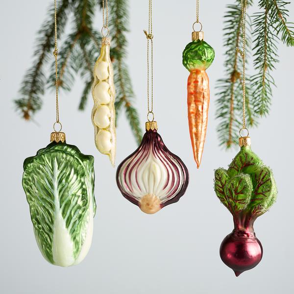 Sur La Table Vegetables Glass Ornaments, Set of 5