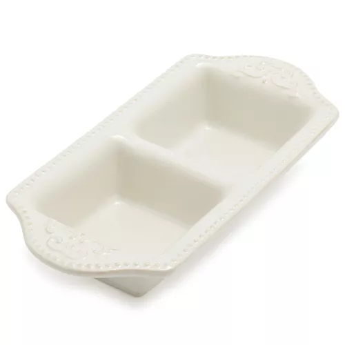 Sur La Table Pearl Stoneware Two-Section Dish