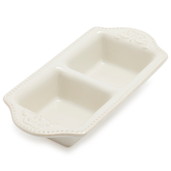 Pearl Stoneware Two-Section Dish