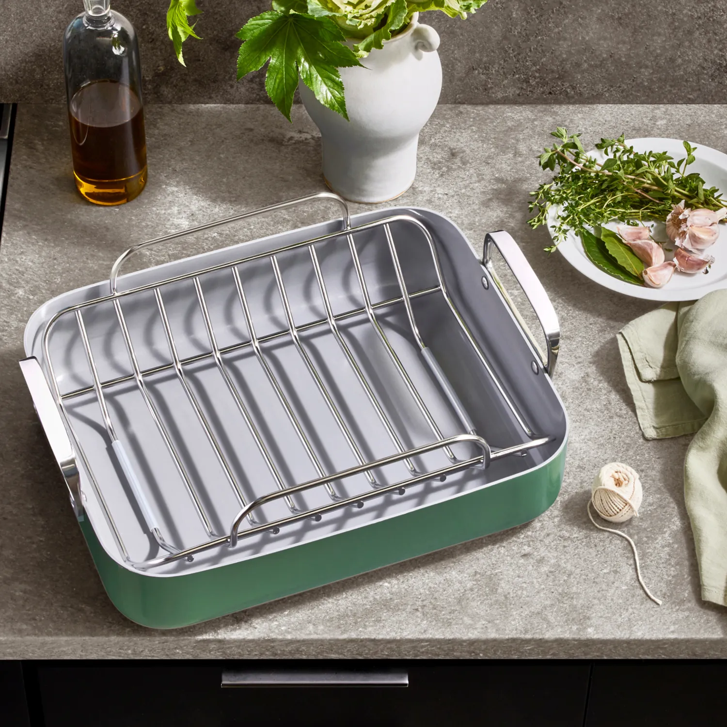 Caraway Ceramic Nonstick Roasting Pan with Rack, 16"x13"