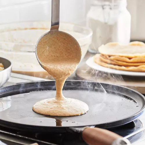 Buckwheat Crepes with Sauteed Apples and Gruyere Cheese