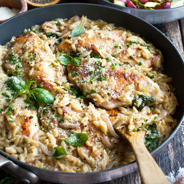 Creamy Lemon Chicken & Orzo with Spring Vegetables