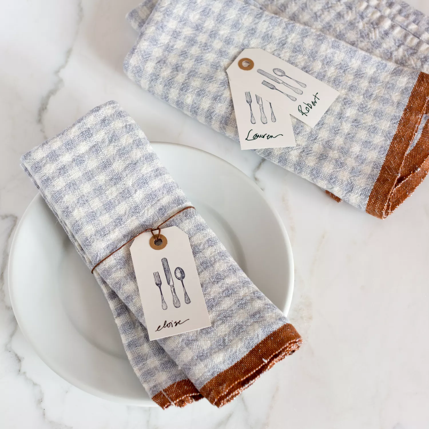 Caravan Two-Tone Check Linen Napkins, Set of 4