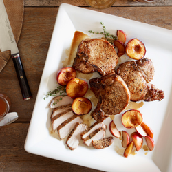 Grilled Country Pork Chops with Bourbon-Basted Grilled Peaches