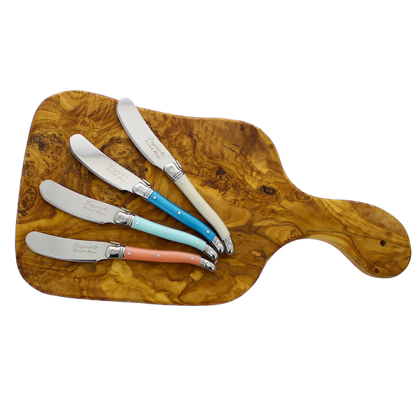 French Home Olivewood Cutting Board & Spreading Knives, Set of 5