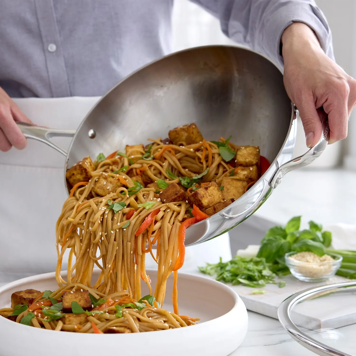 GreenPan Valencia Pro 3-Ply Stainless Steel Wok with Lid, 12" 