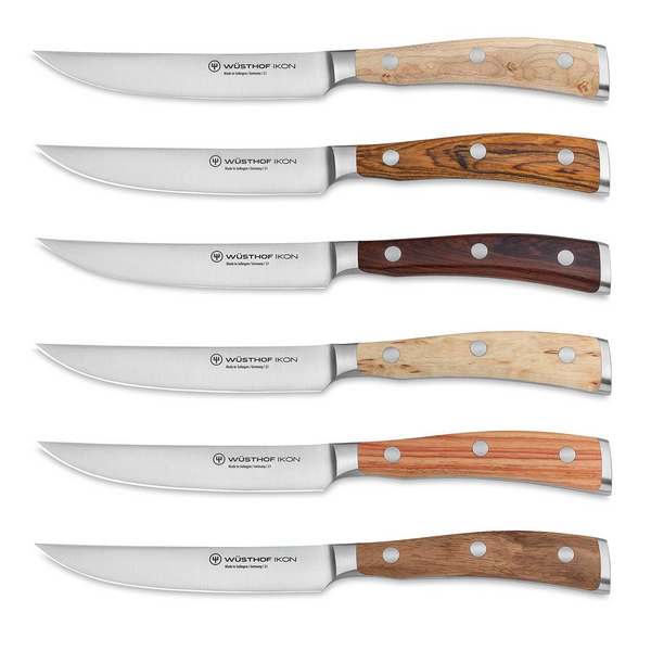 WÜSTHOF IKON 6pc Steak Knife Set with Leather Knife Roll
