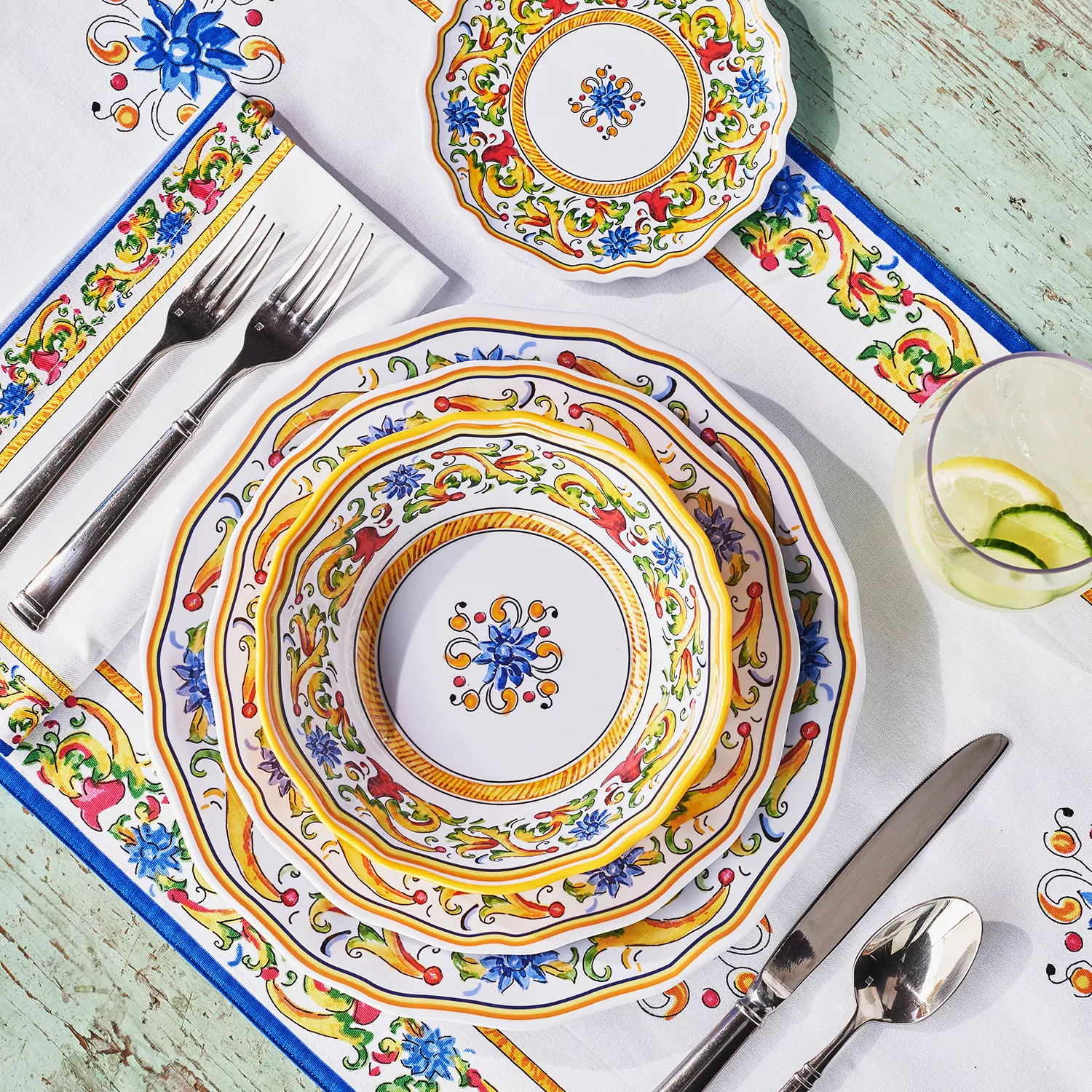 Sur La Table Floreale 16-Piece Melamine Dinnerware Set
