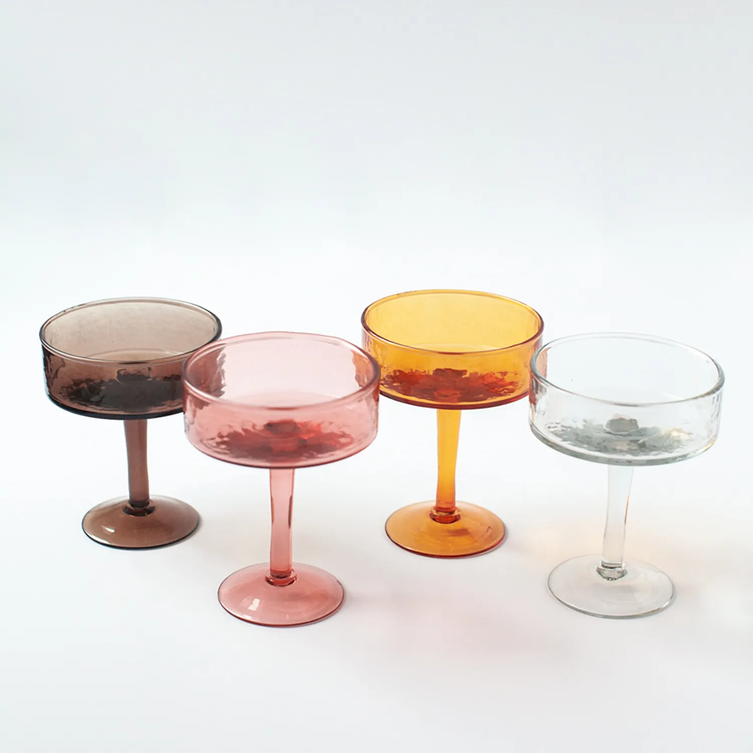 Powered by People Handblown Hammered Coupe Cocktail Glasses, Set of 4