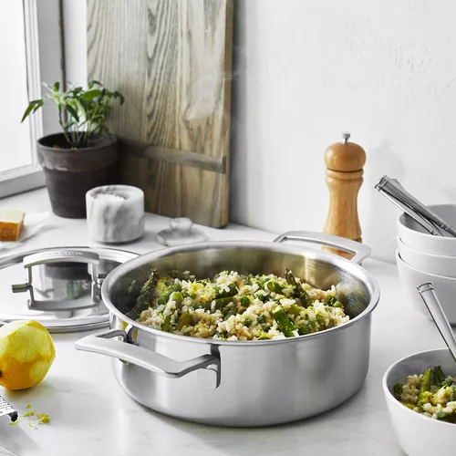 Demeyere Industry5 Stainless Steel Deep Sauté Pan With Double Handle & Lid, 4 Qt.