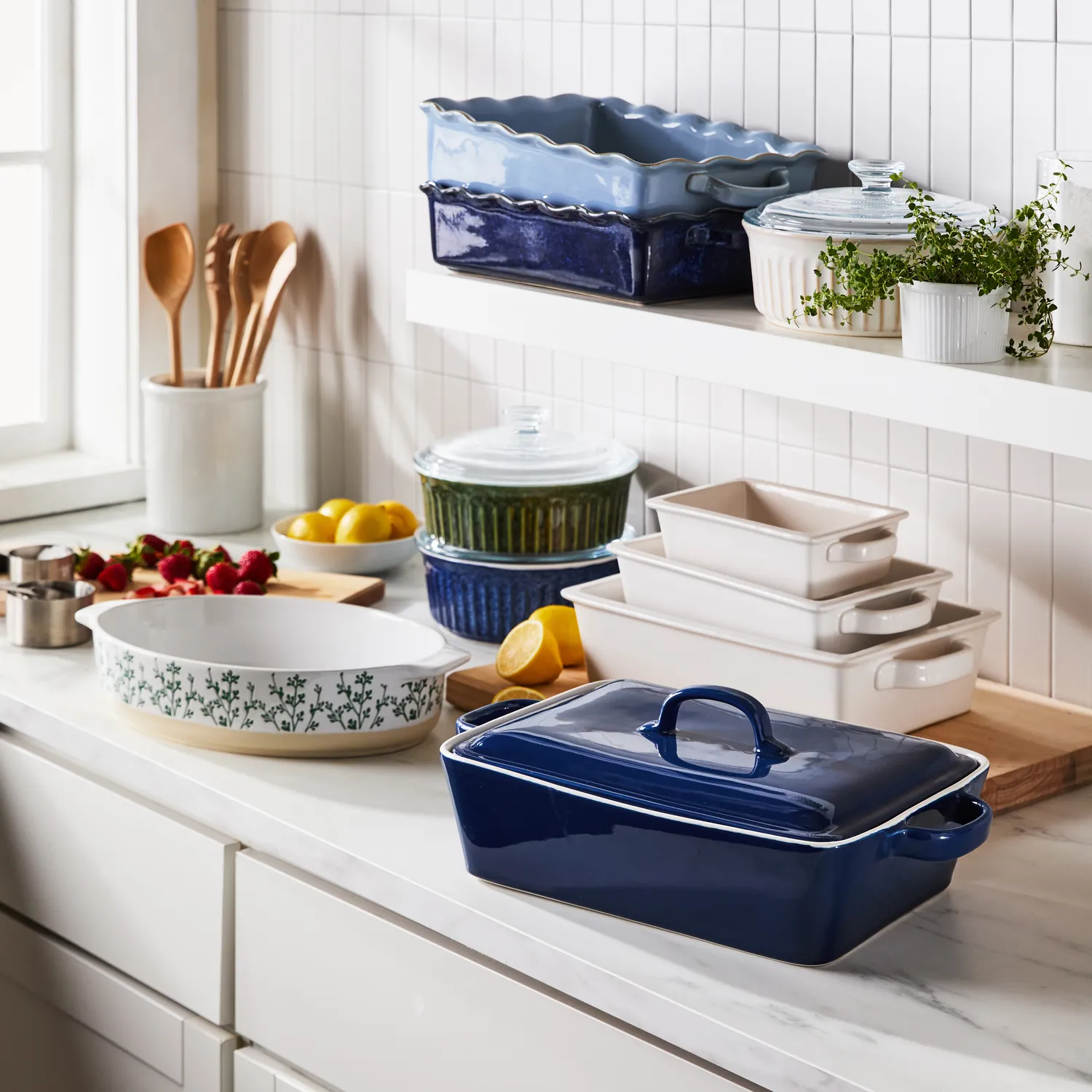 Sur La Table Rectangular Stoneware Casserole with Lid, 4 qt.