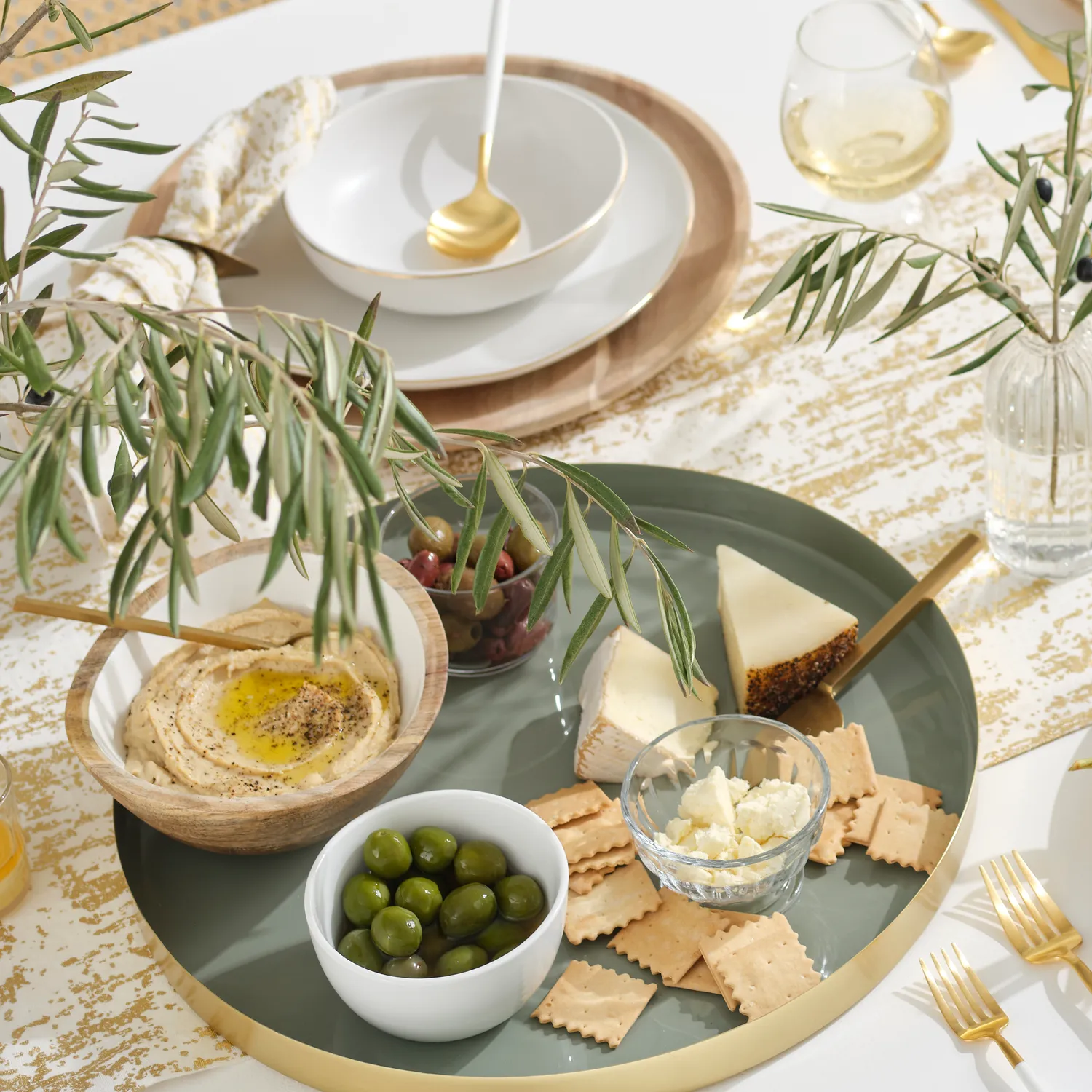 Sur La Table Round Gold Sage Tray