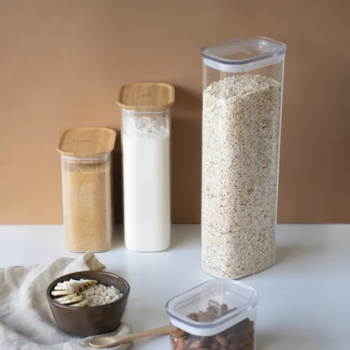 Pebbly Stackable Glass Canister with Bamboo Lid 