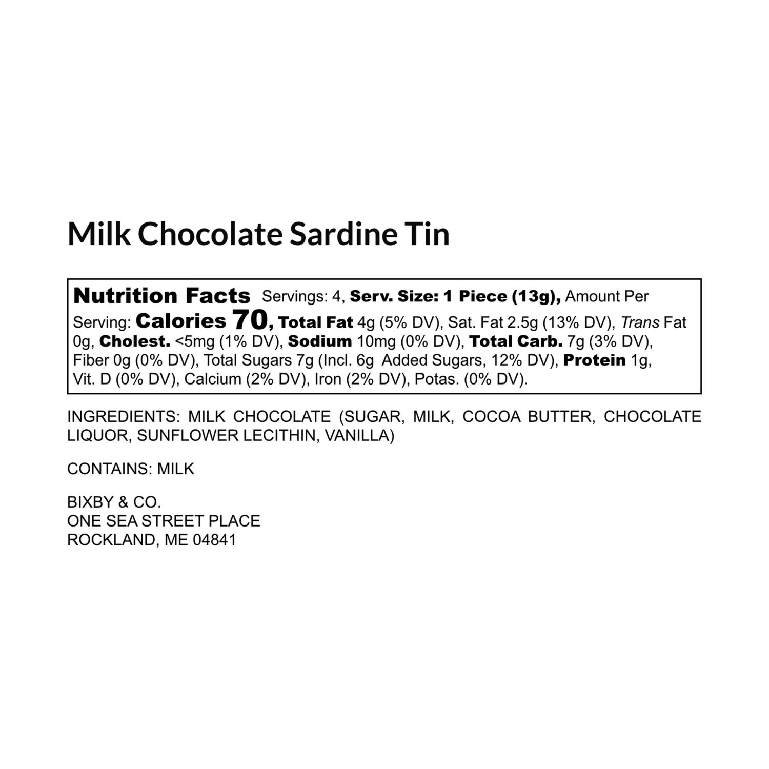 Bixby Chocolate Sardine Milk Chocolate Tin