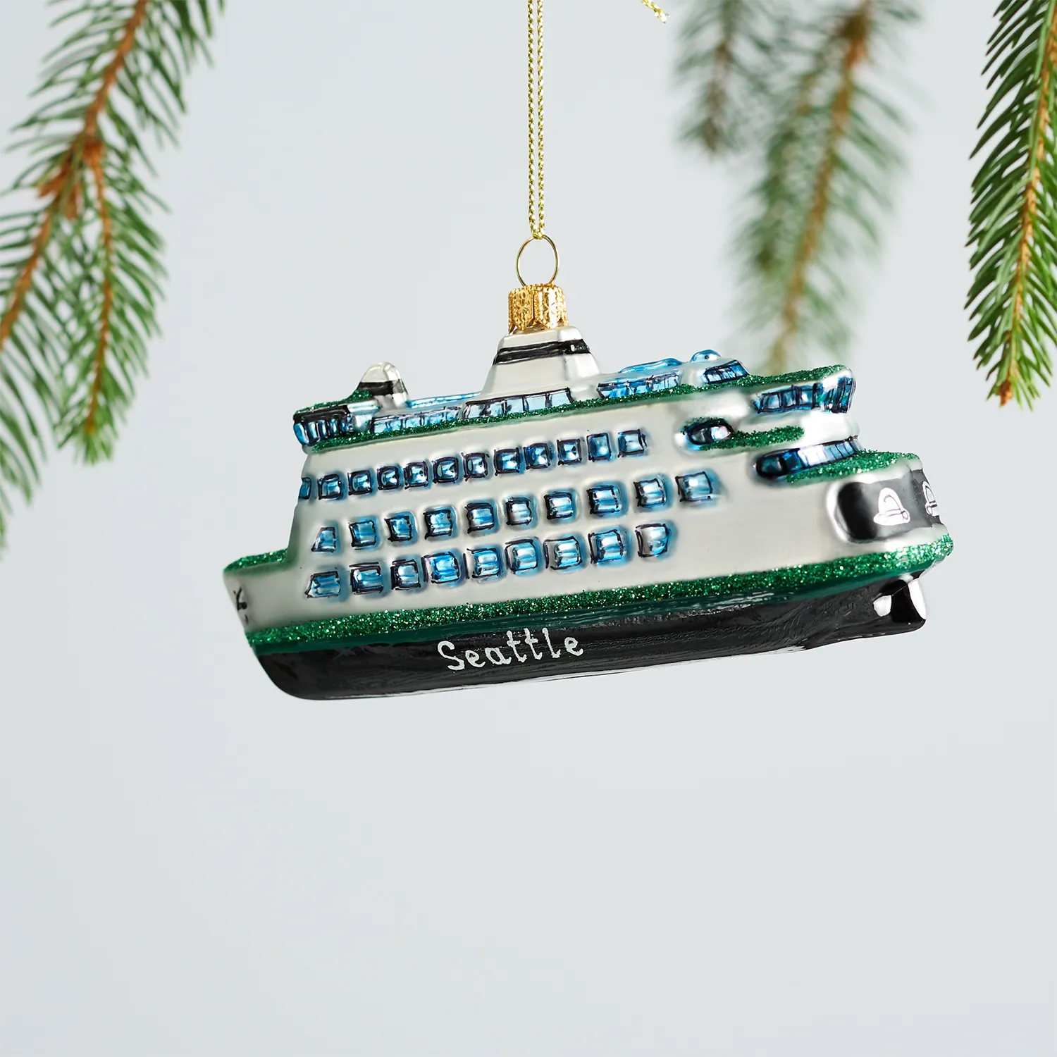 Sur La Table 2024 Seattle Ferry Glass Ornament, 4.9"