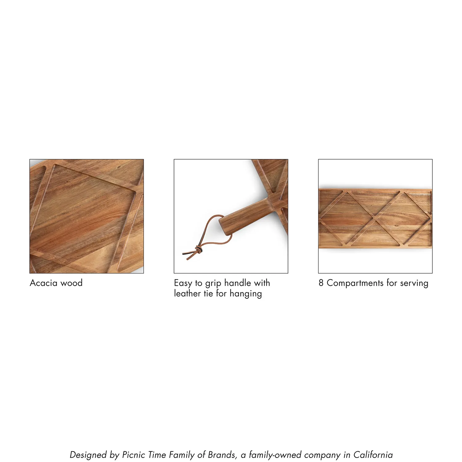 Picnic Time Acacia Wood Sectioned Charcuterie Serving Board