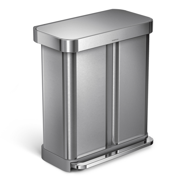 simplehuman Dual Trash and Recycling Can, 15.32 gal.