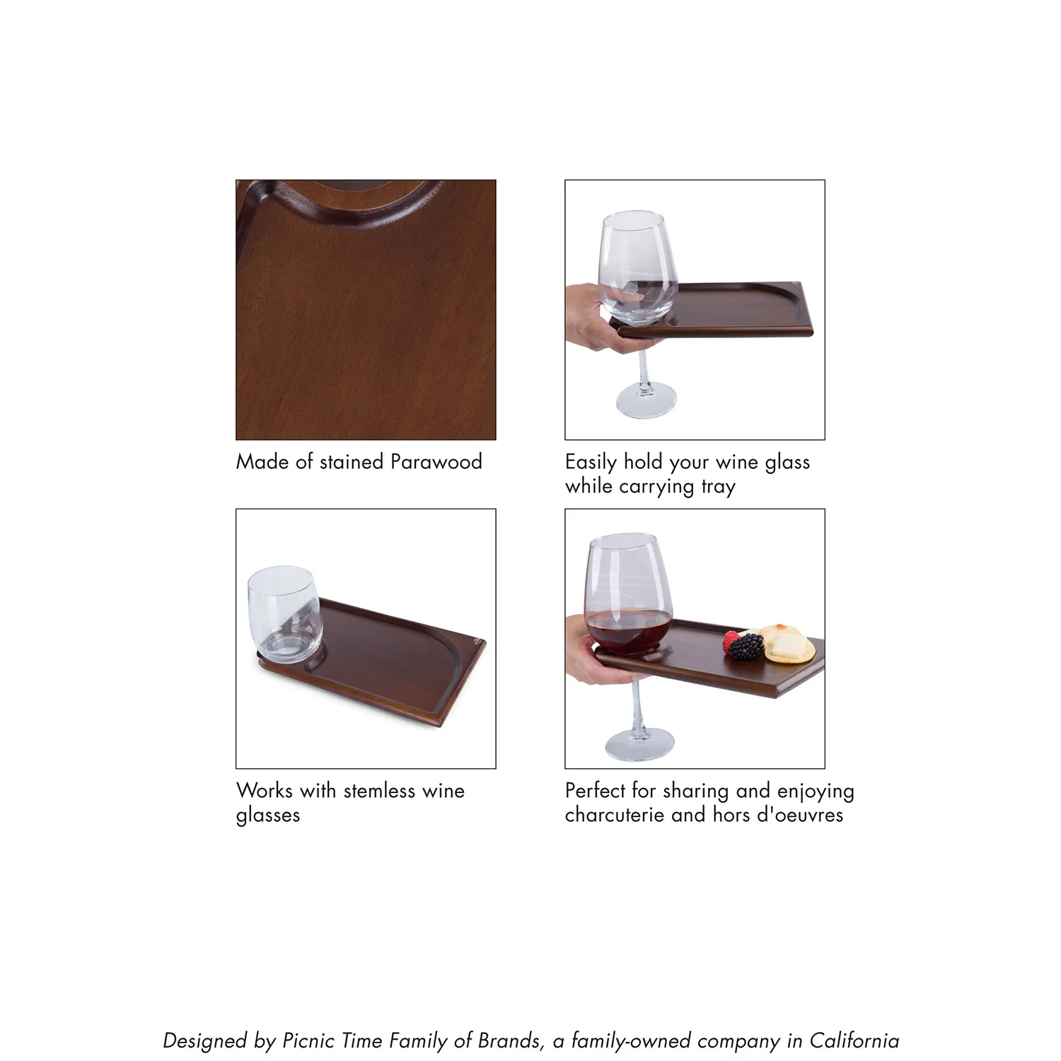 Picnic Time Rectangle Parawood Wine Appetizer Plates, Set of 4