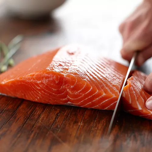 Sous Vide Poached Salmon with Beets and Cucumber Creme Fraiche