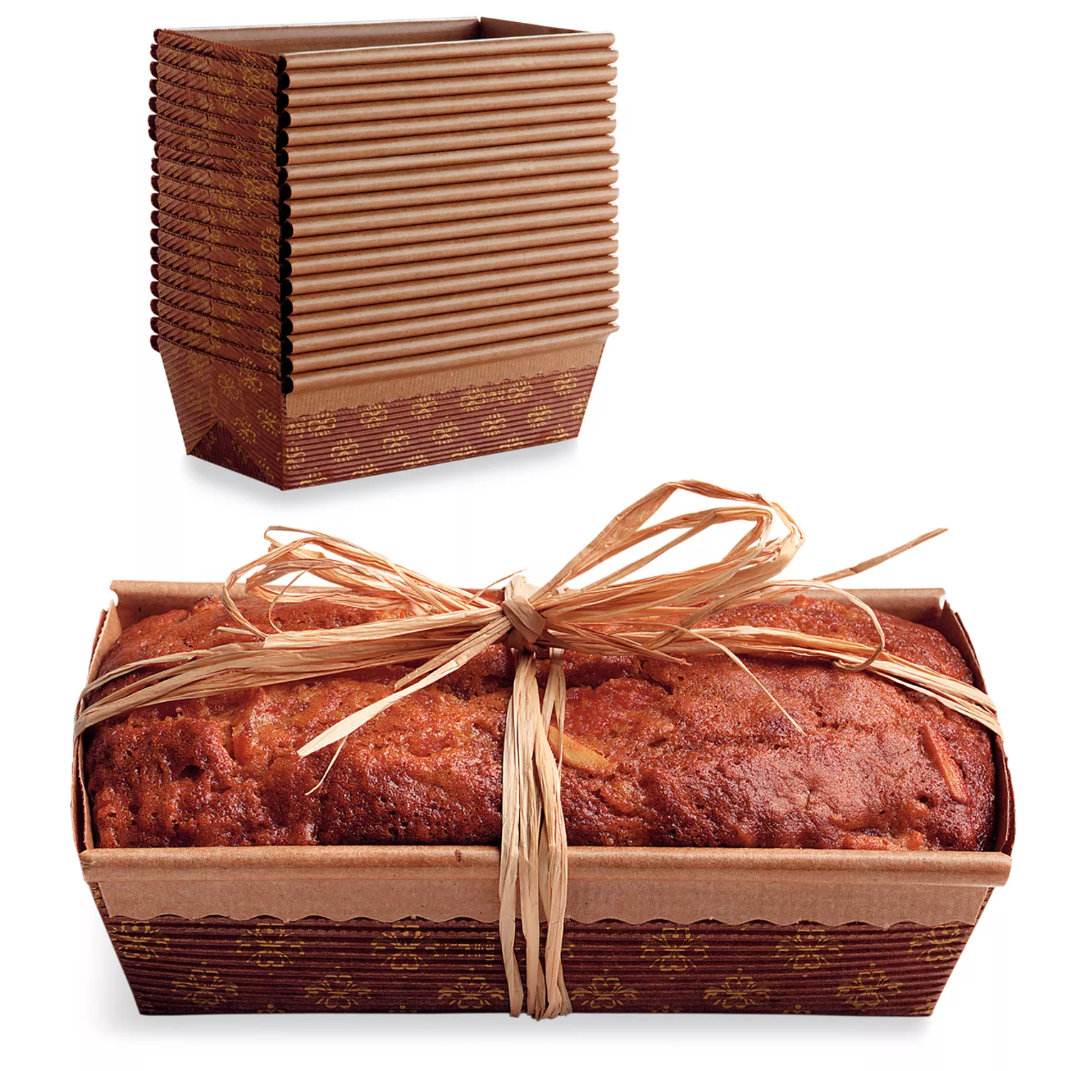 1 lb. Bake and Show Corrugated Kraft Bread Loaf Pan - 10/Pack