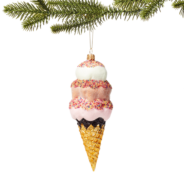 Ice Cream Cone Glass Ornament 