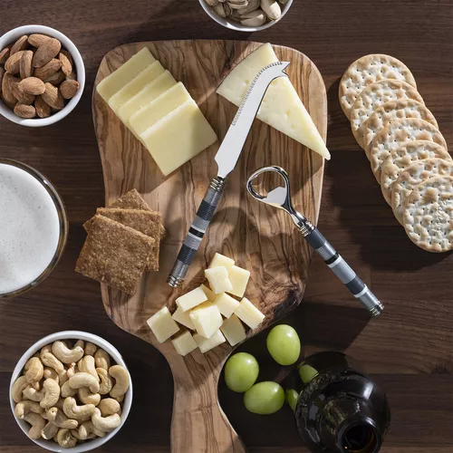 French Home Jubilee Cheese Knife, Bottle Opener & Olivewood Board Set