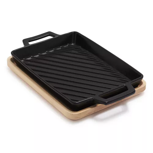 Sur La Table Pro-Ceramic Grill Pan with Wood Trivet