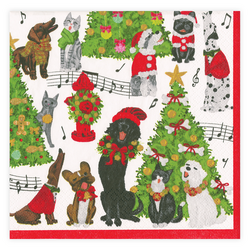 Caspari Caroling Pets Cocktail Napkins, Set of 20